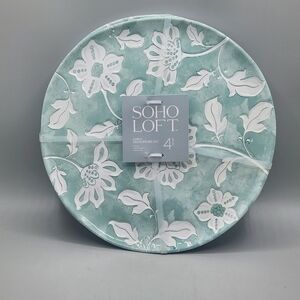 NWT Set of 4 Soho Loft Sage Green Floral Melamine Salad Plates 9 Inch Textured